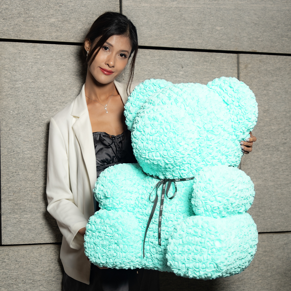 LéSiL Giant Handmade Rose Bear - Tiffany Blue