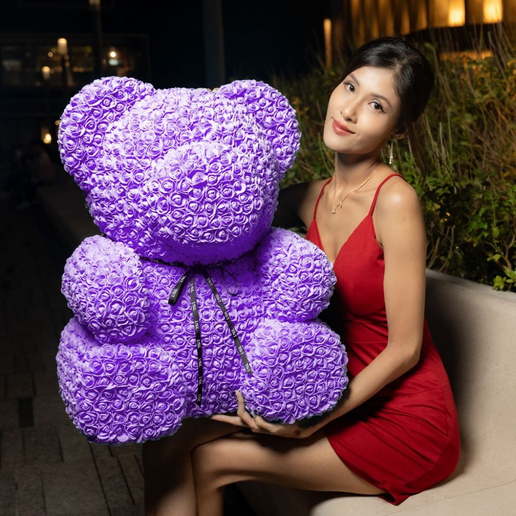 Giant Handmade Rose Bear - Lavender