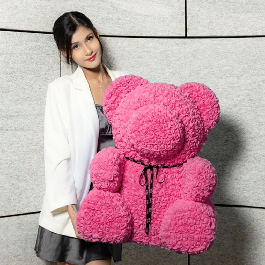 Giant Handmade Rose Bear - Mulberry Pink
