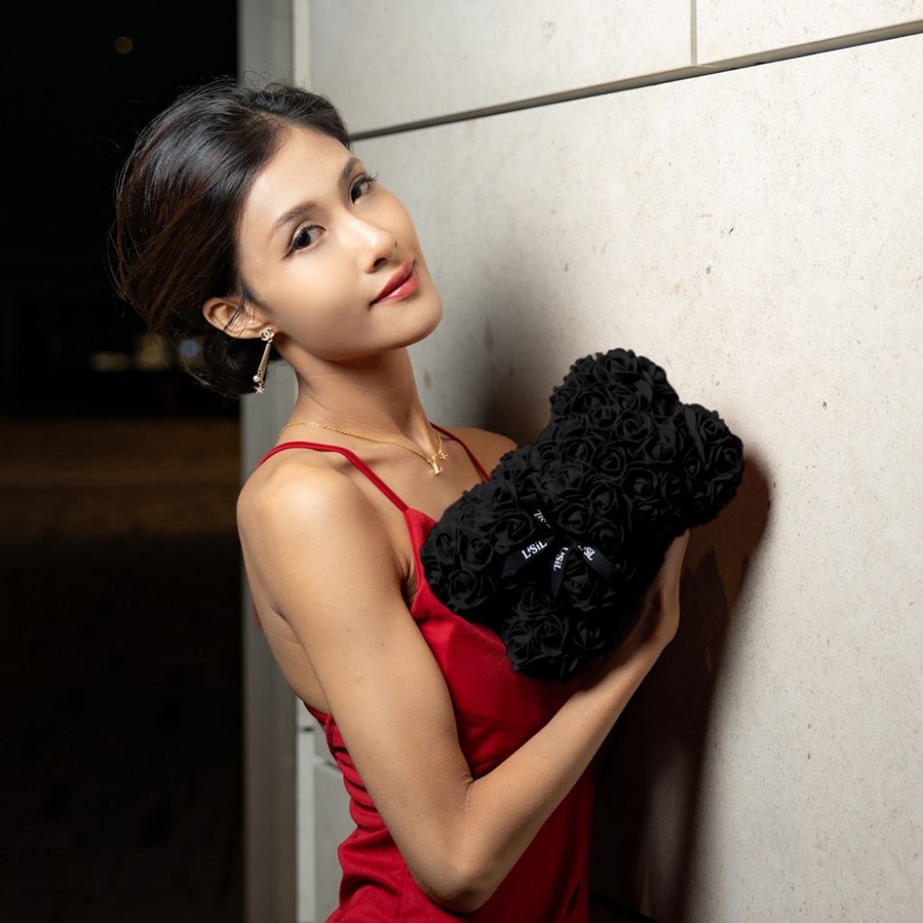 Mini Handmade Rose Bear - Black