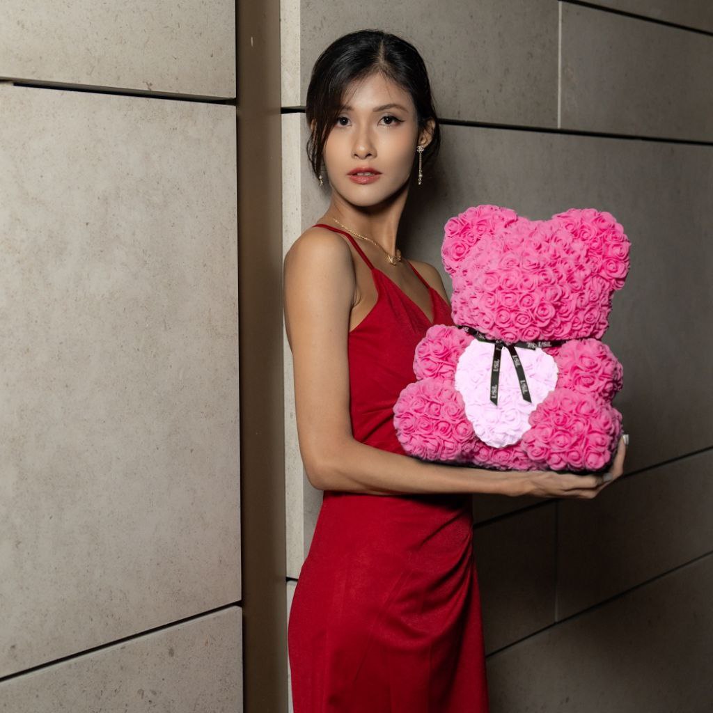 Handmade Rose Bear - Fuschia Pink