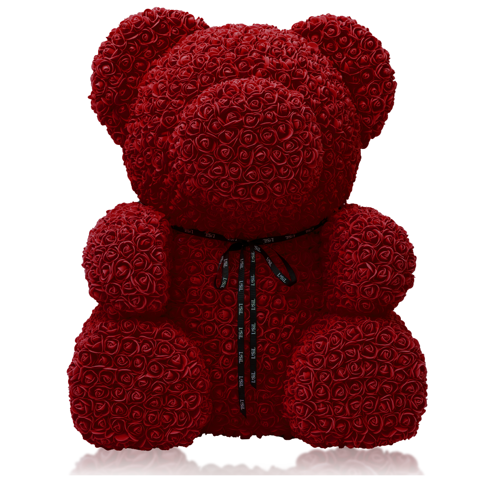 LéSiL Giant Handmade Rose Bear - Burgundy Red