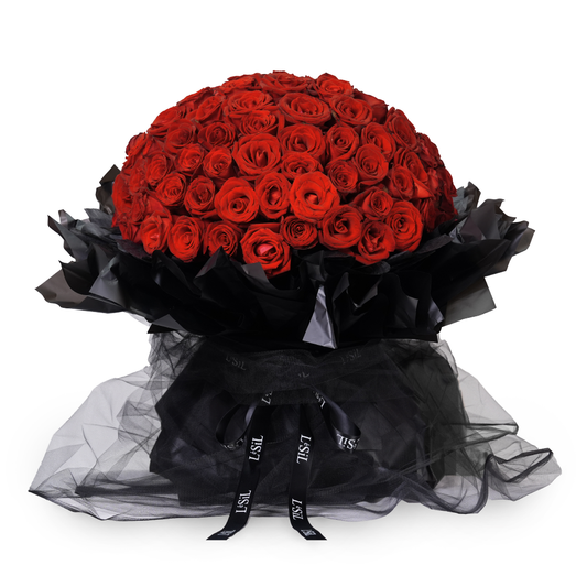 Premium Fresh Rose Bouquet - Red Roses (Black Wrapper) - 99 roses