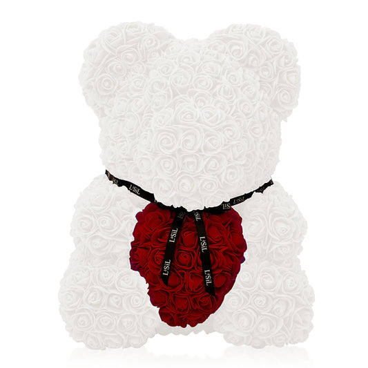 Handmade Rose Bear - Pearl White