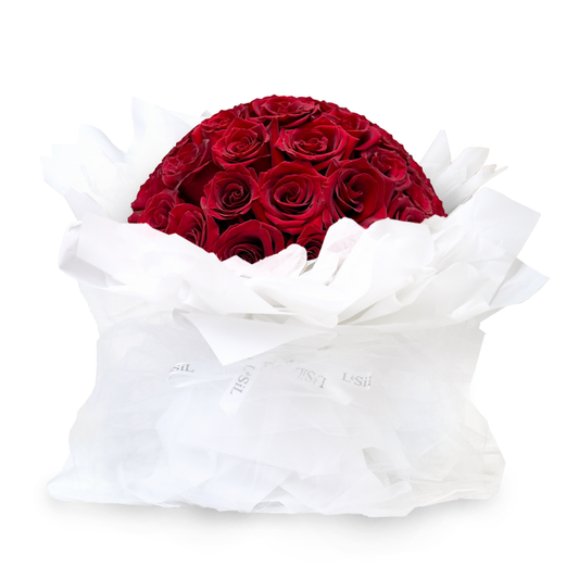 Premium Ecuadorian Rose Bouquet - Red Roses (White Wrapper) - 33 roses