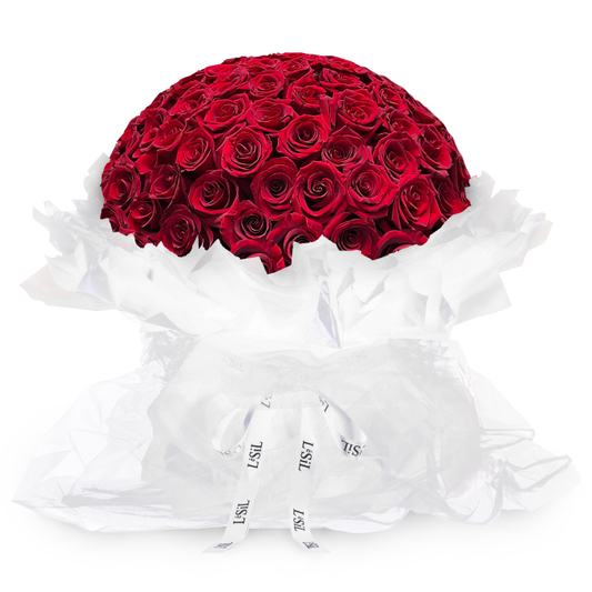 Premium Ecuadorian Rose Bouquet - Red Roses (White Wrapper) - 99 roses