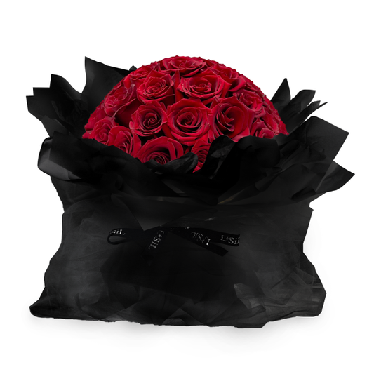 Premium Ecuadorian Rose Bouquet- Red Roses (Black Wrapper) - 33 roses