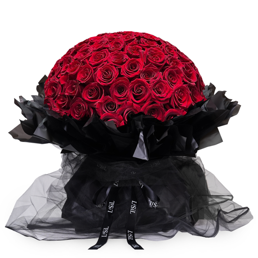 Premium Ecuadorian Rose Bouquet - Red Roses (Black Wrapper) - 99 roses