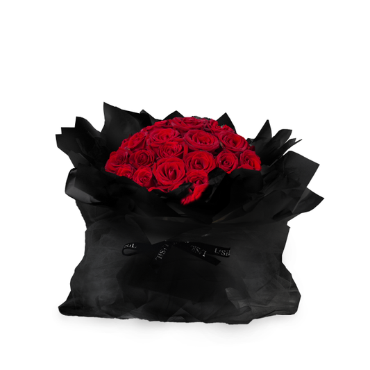 Premium Fresh Rose Bouquet - Red Roses (Black Wrapper) - 33 roses