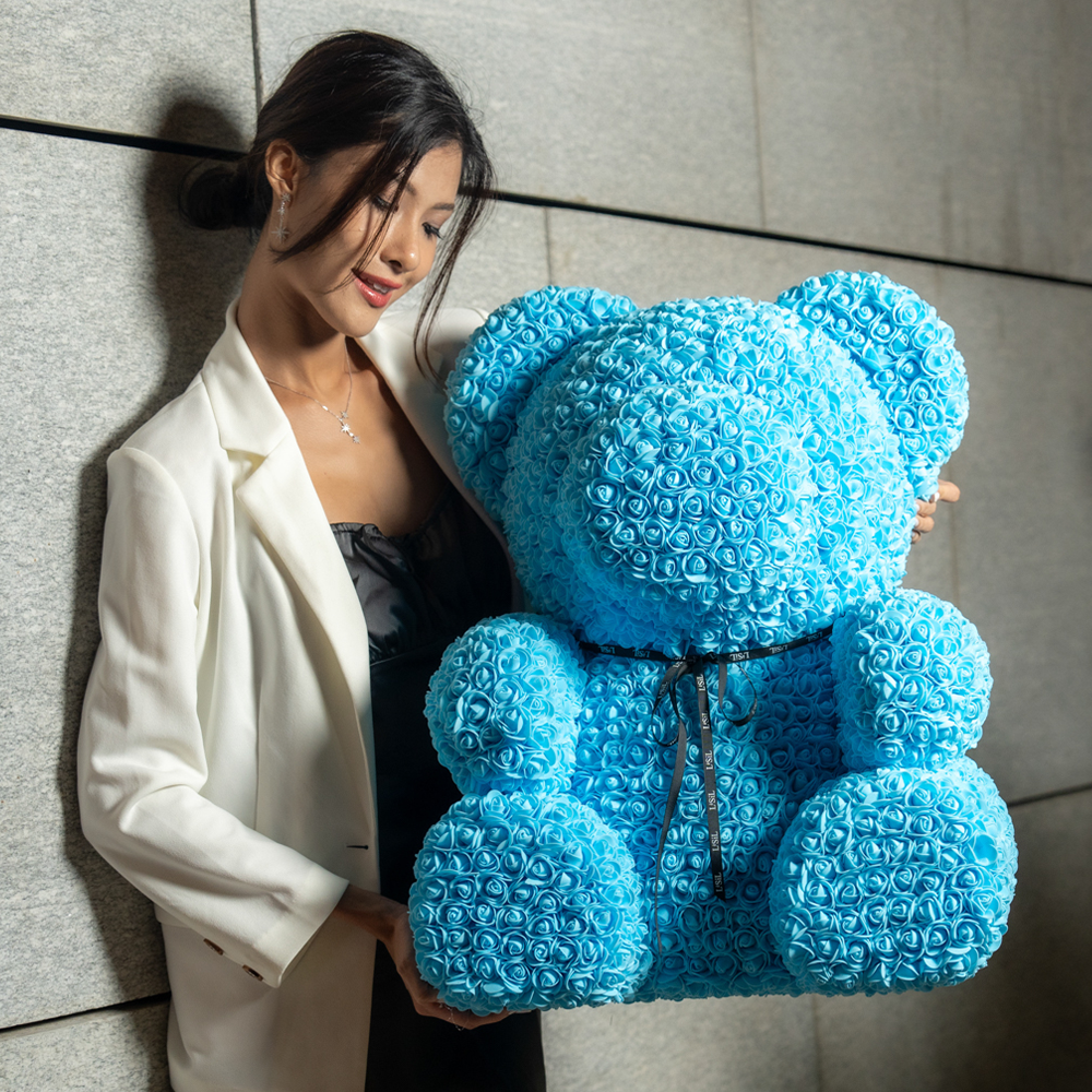 LéSiL Giant Handmade Rose Bear - Sky Blue