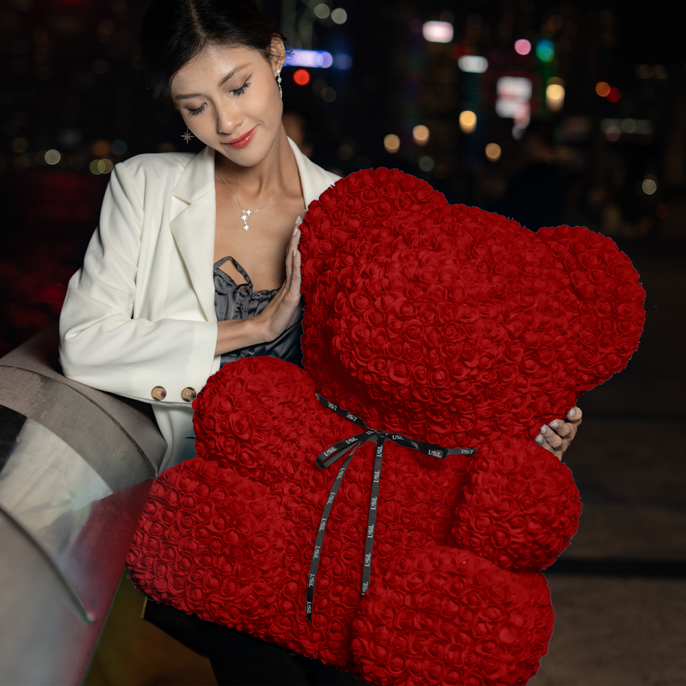LéSiL Giant Handmade Rose Bear - Red
