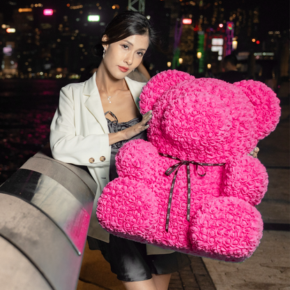 LéSiL Giant Handmade Rose Bear - Fuschia Pink