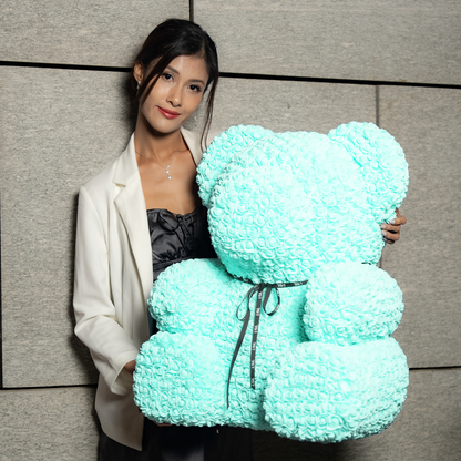 LéSiL Giant Handmade Rose Bear - Tiffany Blue