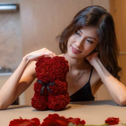 LéSiL Mini Handmade Rose Bear - Burgundy Red