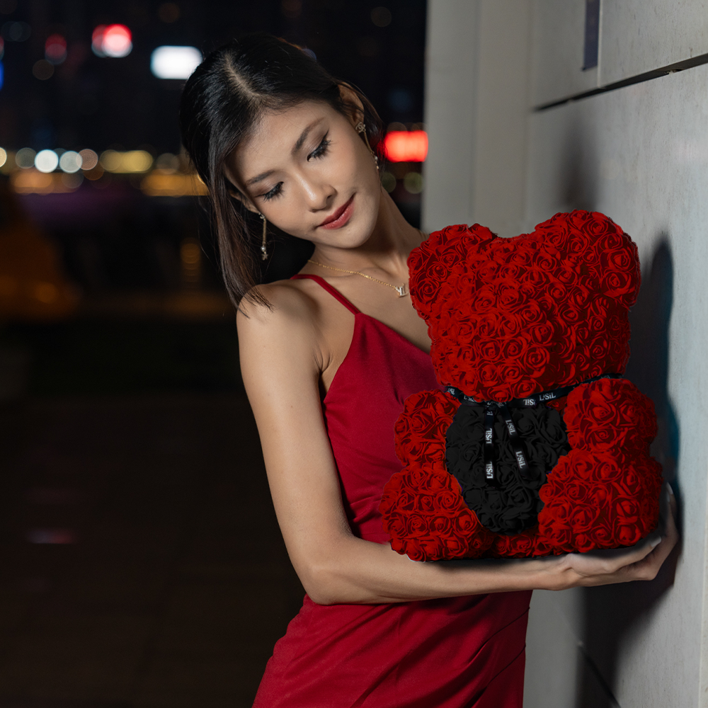 LéSiL Handmade Rose Bear - Burgundy Red