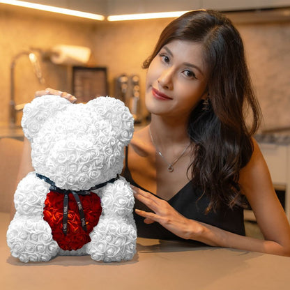 Handmade Rose Bear - Pearl White
