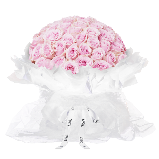LéSiL Premium Fresh Rose Bouquet - Pink Roses (White Wrapper) - 99 roses