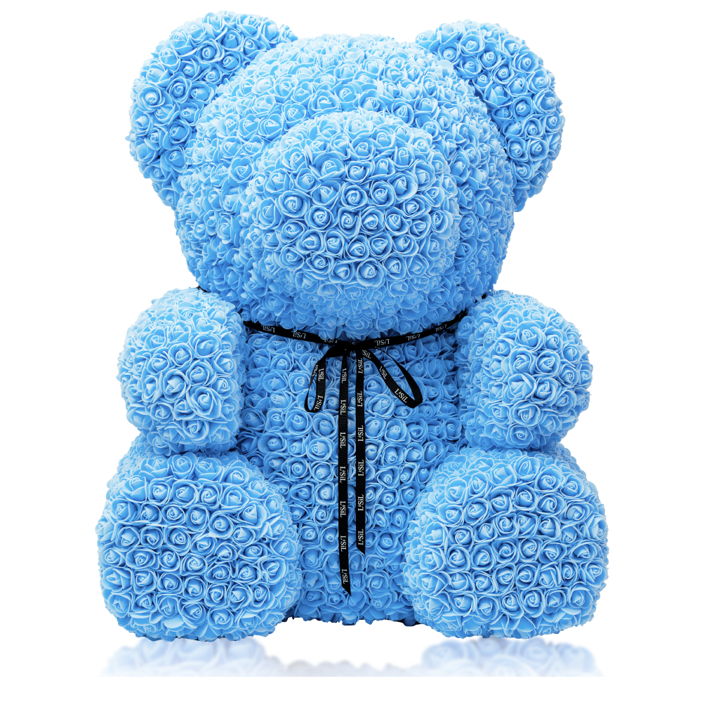 LéSiL Giant Handmade Rose Bear - Sky Blue
